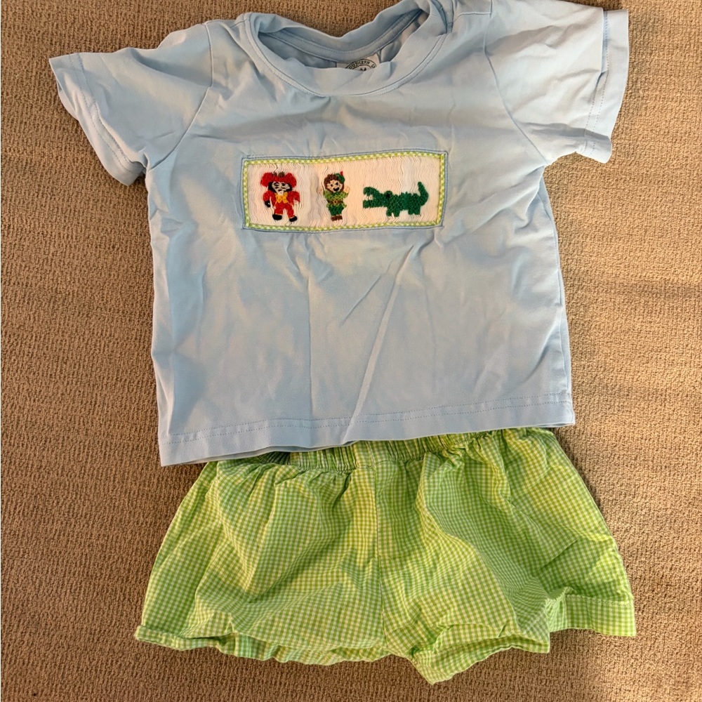 Blue T-Shirt with Green Gingham Shorts